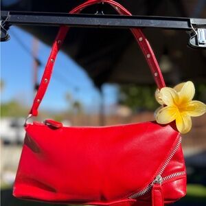 Othr Red Shoulder Bag with Floral Accent